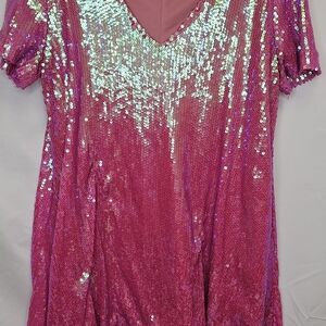 Fashion Nova Pink Sequin Tunic Top